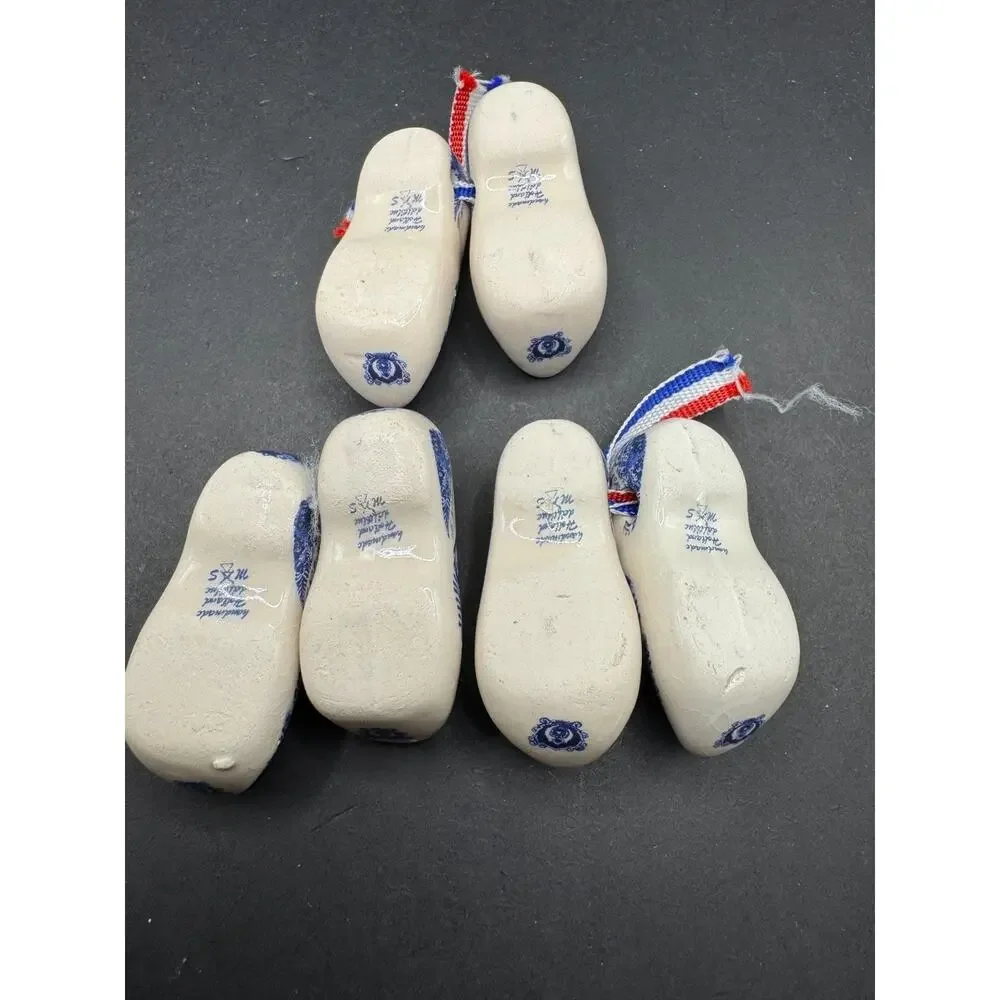 Miniature Holland Dutch Delft Blue/White Windmill Shoes Clogs Ornament 3 Pairs